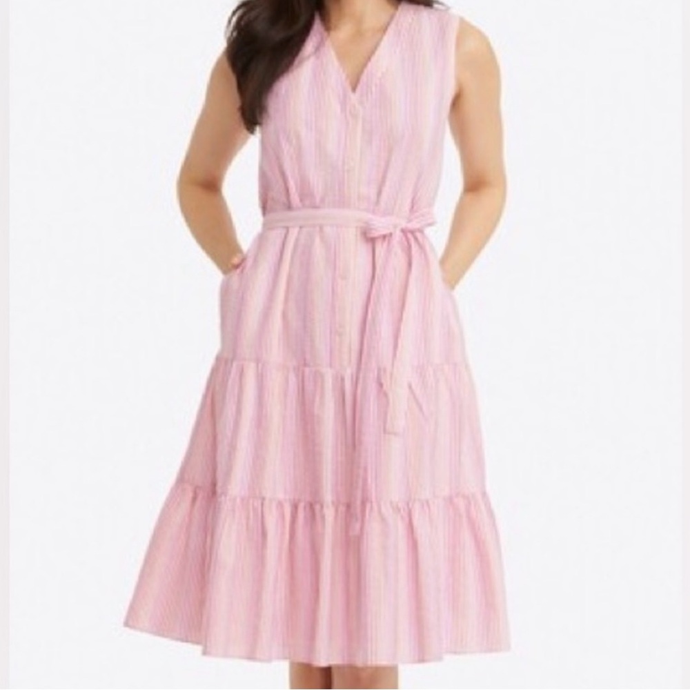 Draper James Pink and White Tiered Ruffled Sundress